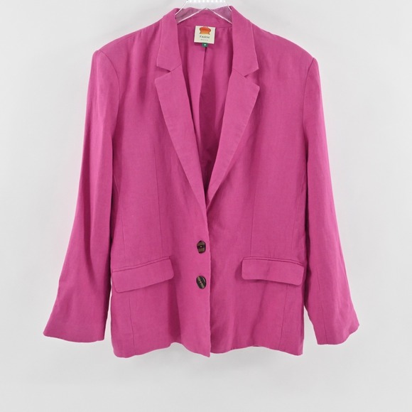 FARM Rio Jackets & Blazers - FARM RIO Womens Oversized Linen Blazer Size M Pink Single Breasted Shoulder Pads